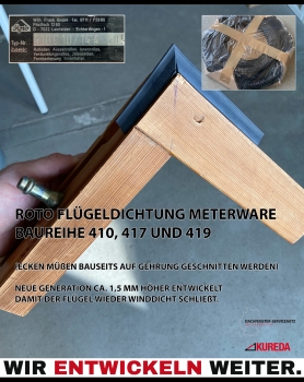 50 Meter-Rolle - Roto Dachfenster 410er Flügeldichtung 1698 UNTEN